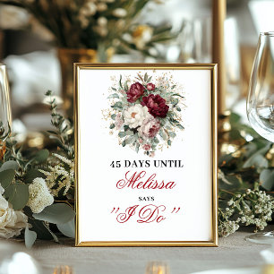 Modern Blush Burgundy Countdown Sign with Gold