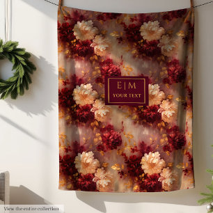 Modern Blush Burgundy Gold Personalized Boho Style Fleece Blanket