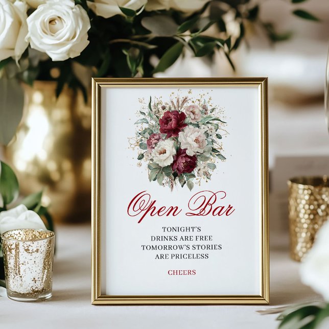 Modern Blush Burgundy Open Bar Wedding Sign (Modern Blush Burgundy Open Bar Wedding Sign)