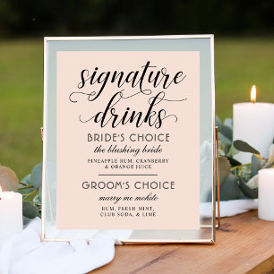 Modern Blush Calligraphy Deco Signature Drinks Poster