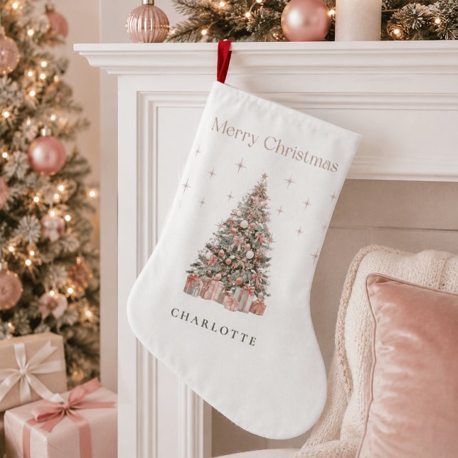 Modern Blush Christmas Tree Personalised Stocking (Creator Uploaded)