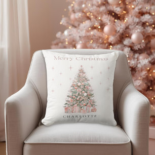 Modern Blush Christmas Tree – Personalized Holiday Cushion