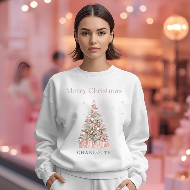 Modern Blush Christmas Tree – Personalized Holiday Sweatshirt (Creator Uploaded)