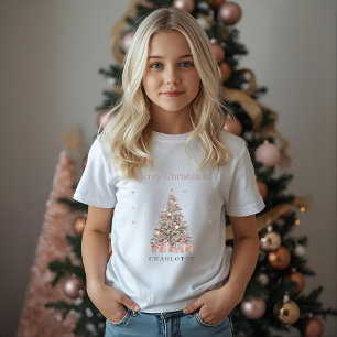Modern Blush Christmas Tree – Personalized Kids  T-Shirt
