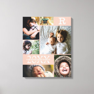 Modern Blush Colour Block Family 6 Photo Collage Canvas Print