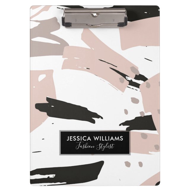 Modern Blush Crash Brush Strokess Clipboard (Front)