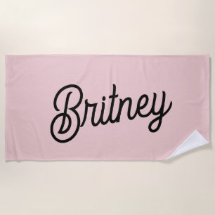 Modern Blush Dusty Pink Monogram and Name  Beach Towel