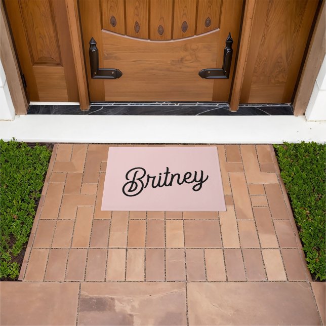Modern Blush Dusty Pink Monogram and Name  Doormat (Outdoor)