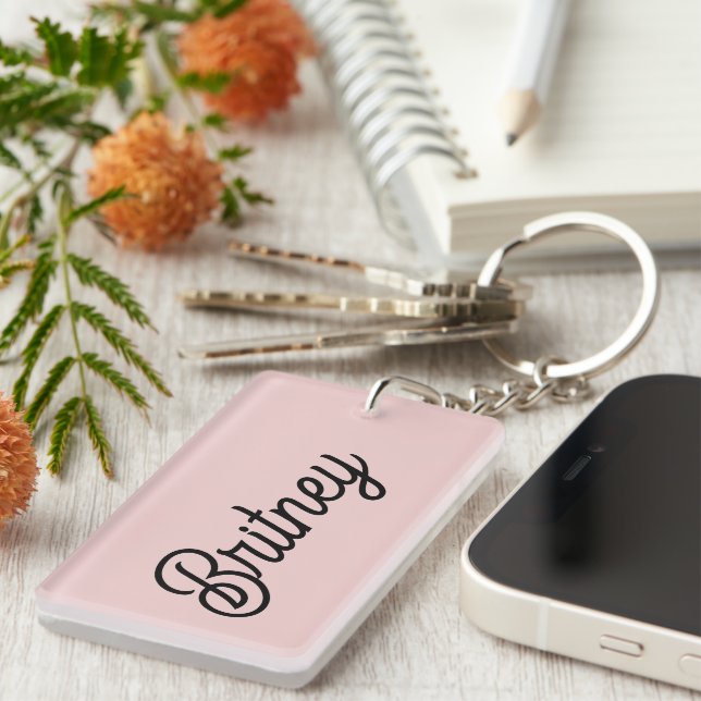 Modern Blush Dusty Pink Monogram and Name  Key Ring (Front Right)