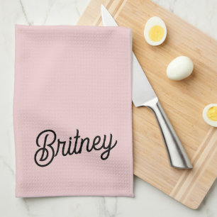 Modern Blush Dusty Pink Monogram and Name  Tea Towel