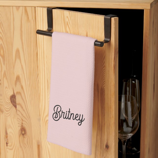 Modern Blush Dusty Pink Monogram and Name  Tea Towel (Thirds Fold)