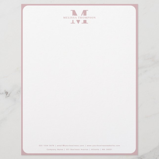 Modern Blush Dusty Pink Monogrammed Custom Letterhead (Front)