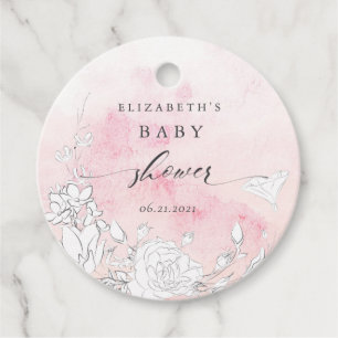 modern blush floral baby shower favour tags