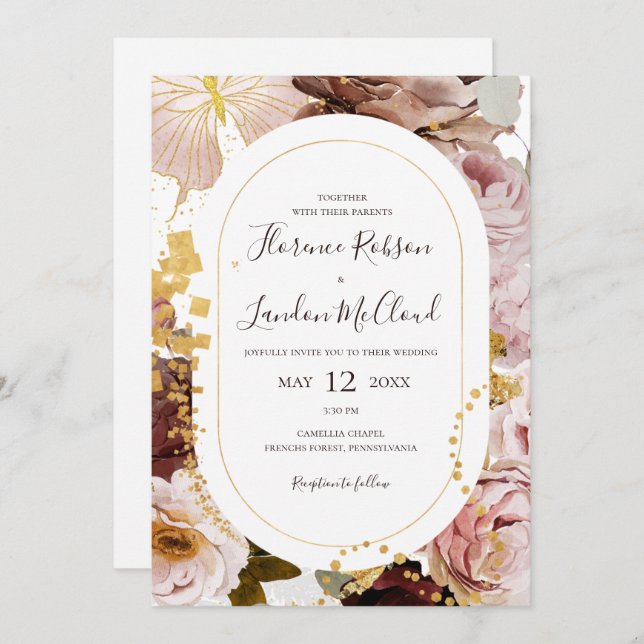 Modern Blush Floral | Casual Frame Wedding Invitation (Front/Back)