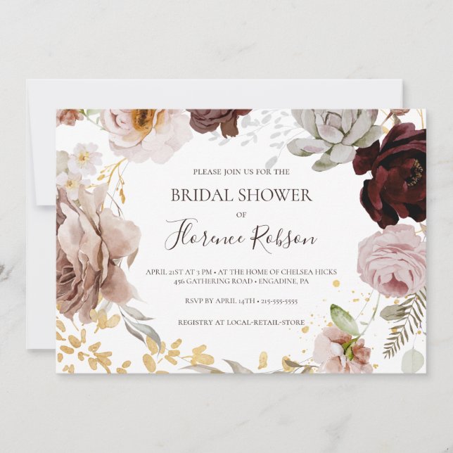 Modern Blush Floral | Horizontal Bridal Shower Invitation (Front)