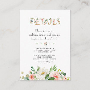 Modern Blush Floral Letters Wedding Details Enclosure Card