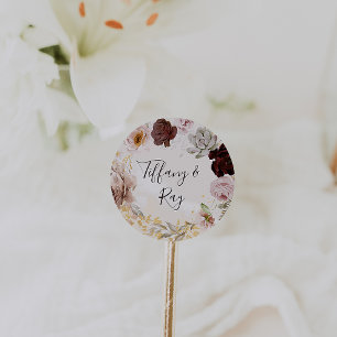 Modern Blush Floral Marble Wedding Envelope Seals