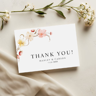 Modern Blush Floral Minimalist Garden Wedding Thank You Card