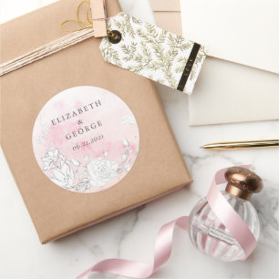 Modern Blush Floral Monogram Wedding Envelope Seal