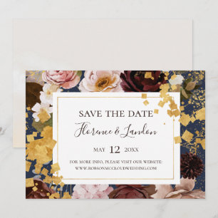 Modern Blush Floral Navy Horizontal Save The Dat Date