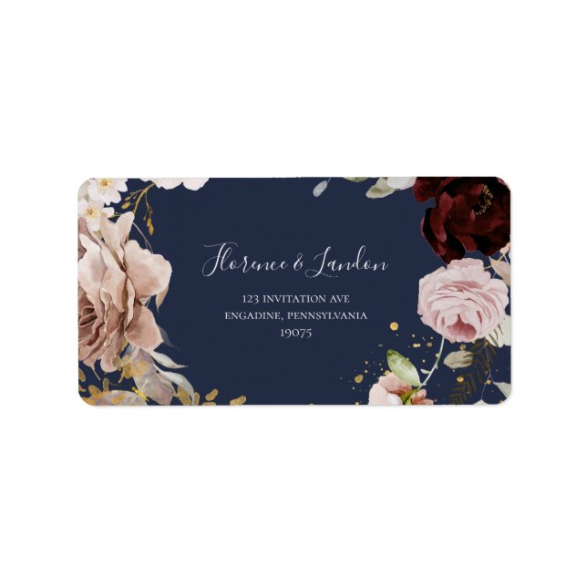 Modern Blush Floral | Navy RSVP return address Label (Front)