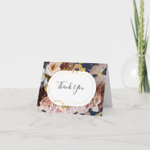 Modern Blush Floral Navy Thank You Card