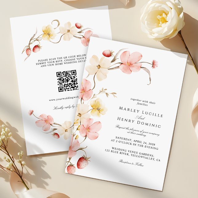 Modern Blush Floral QR Code All In One Wedding Invitation (Creator Uploaded)