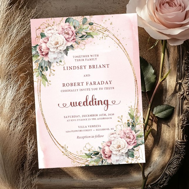 Modern Blush Floral Rose Gold Wedding Invitation (Modern Blush Floral Rose Gold Wedding Invitation)