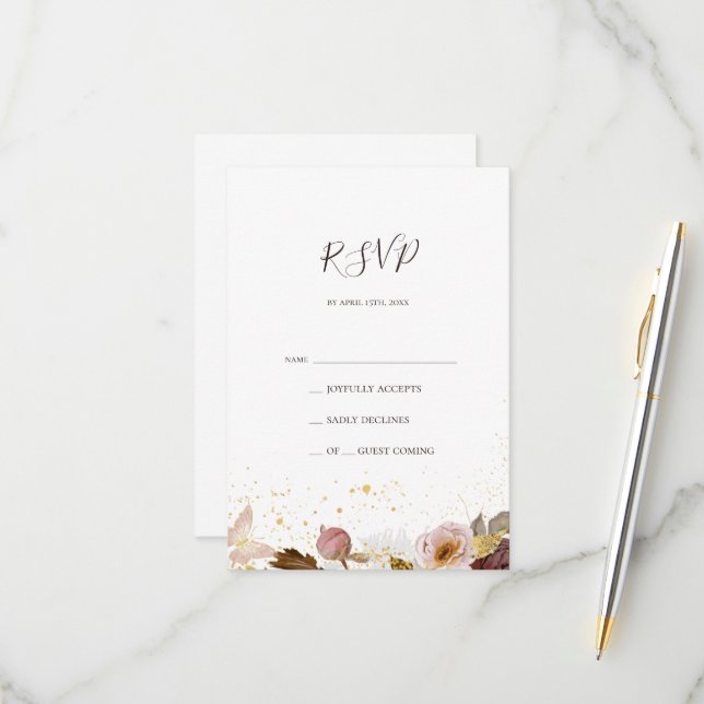 Modern Blush Floral | RSVP Card (Front/Back In Situ)