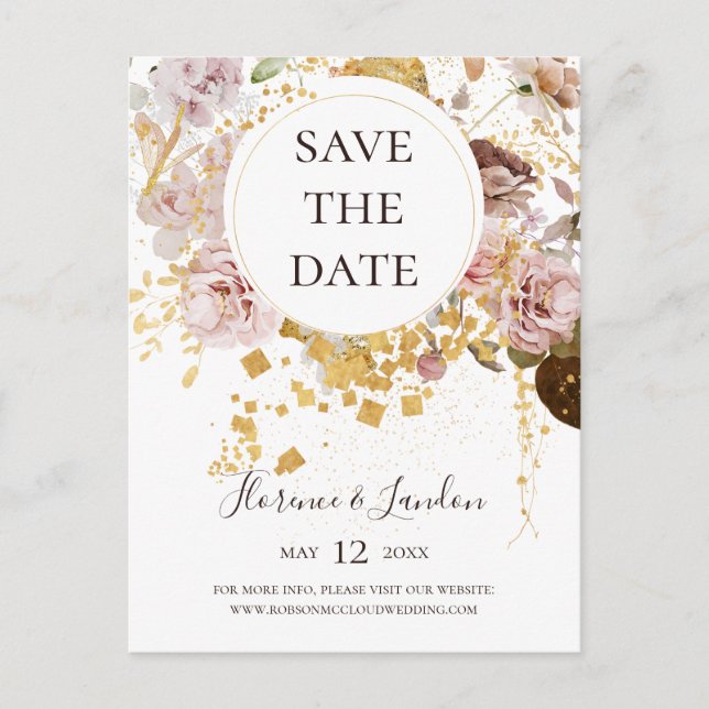 Modern Blush Floral | Save The Date Postcard (Front)