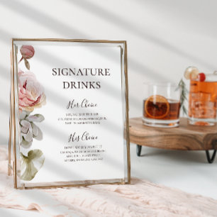 Modern Blush Floral   Signature Drinks Sign