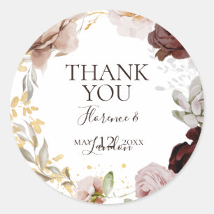 Modern Blush Floral   Thank You Wedding Favour Classic Round Sticker