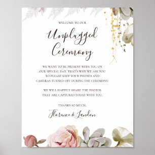 Modern Blush Floral   Unplugged Ceremony Poster