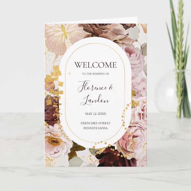 Modern Blush Floral | Watercolor Folded Wedding Programme (Front)