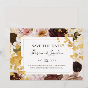 Modern Blush Floral Watercolor Horizontal Save T The Date