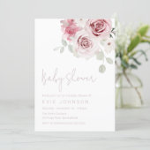 Modern Blush Floral Watercolor Roses Baby Shower Invitation (Standing Front)