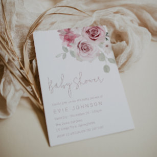 Modern Blush Floral Watercolor Roses Baby Shower Invitation