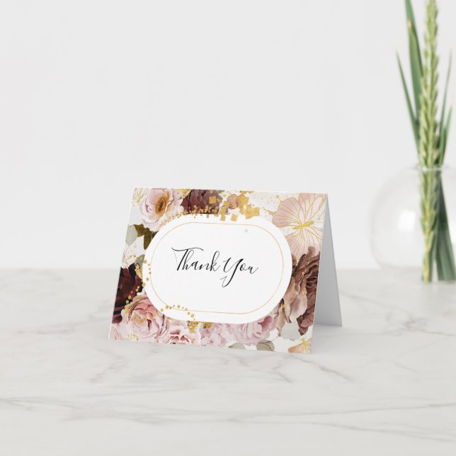 Modern Blush Floral | Watercolor Thank You Card (Front)