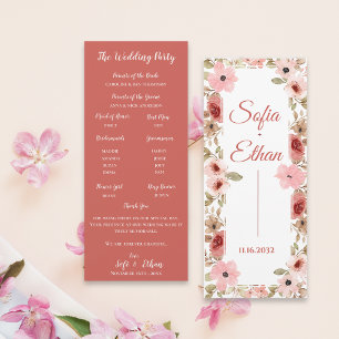 Modern Blush Floral Wedding Ceremony Program Invitation