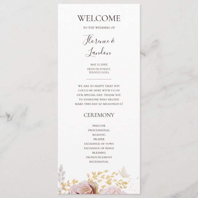 Modern Blush Floral | Wedding Program Programme (Front)