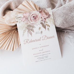 Modern Blush Floral Wedding Rehearsal Dinner Invitation