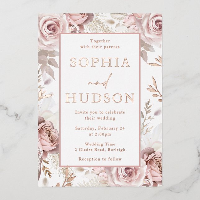 Modern Blush Floral Wedding Rose Gold (Front)