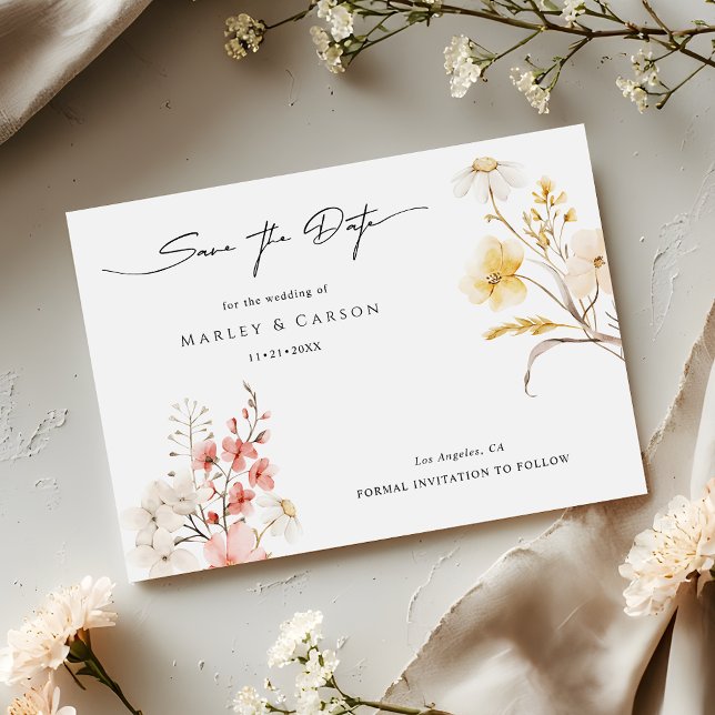 Modern Blush Floral Wildflower Spring Wedding Save The Date (Creator Uploaded)