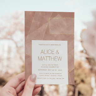 Modern Blush Gold Abstract Wedding Invitation