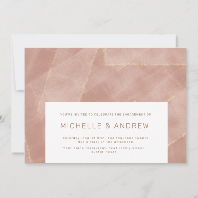 modern blush gold engagement party invitation (Front)
