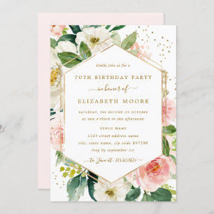 Modern Blush Gold Floral 70th Birthday Invitation