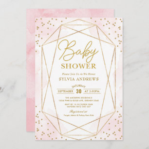 Modern Blush Gold Geometric Confetti Baby Shower Invitation