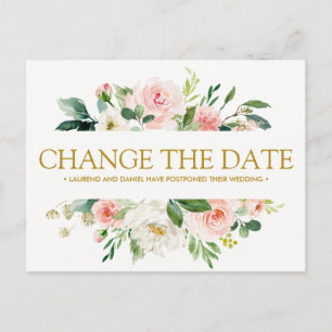 Modern Blush Gold WEDDING CHANGE THE DATE Announcement Postcard
