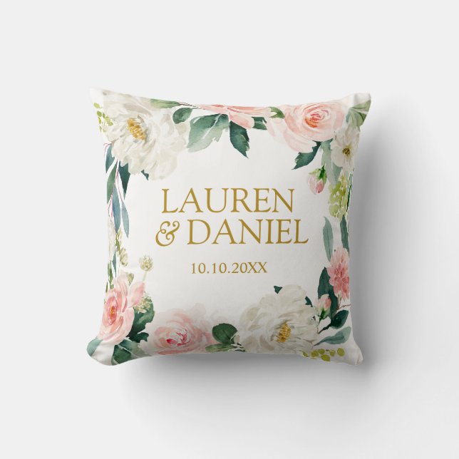 Modern Blush Gold Wedding personalised keepsake Cushion (Front)