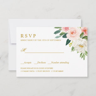 Modern Blush   Gold WEDDING RSVP MEAL CHOICE